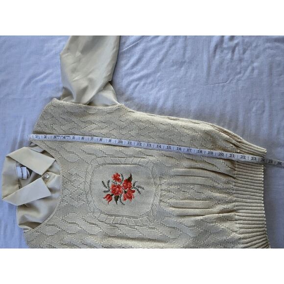 Vintage Bobby Brooks Button Down Dress Shirt w/ Knit Flower Vest, Size S, Cream - Picture 7 of 9